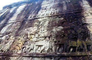 Upper view of bas reliefs, Bayon Temple
