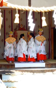 A religious dance in a small shrine in the bylanes of the old town in Takayama, Japan
