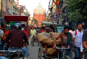 Jama Masjid from the chaos of Chawri Bazaar