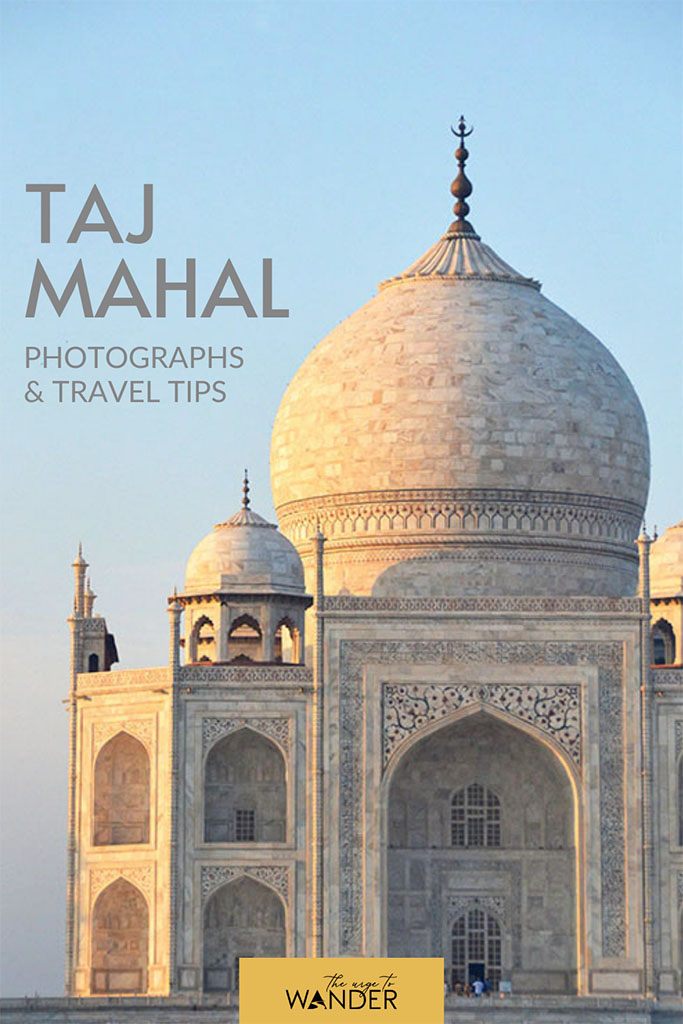 Partly cropped close-up of the Taj Mahal.