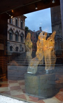 Reflections on glass window, Venice