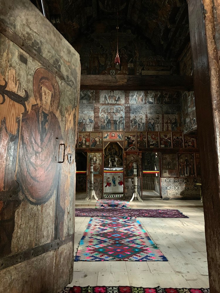 Typical paintings inside a Maramures wooden church.