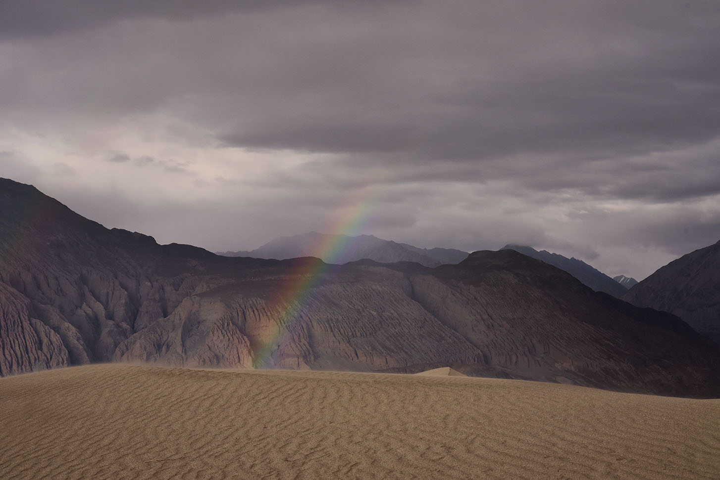 Rainbow in the high altitude desert of Nubra Valley, Ladakh