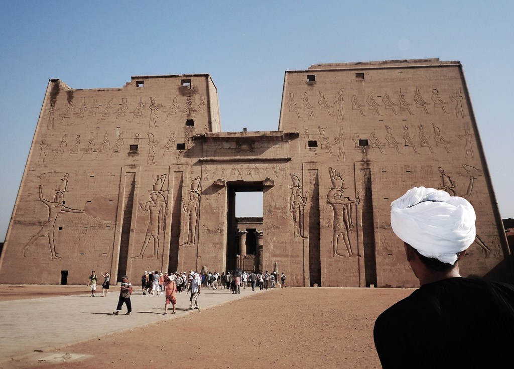 Facade of Edfu Temple, on the way from Aswan To Luxor.