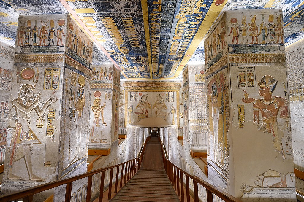 Painted reliefs inside the tomb of Ramesses V/VI in the West Bank of Luxor.