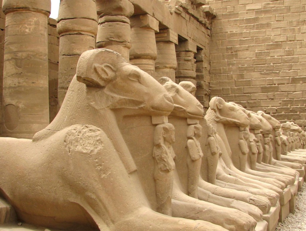 Row of ram-headed sphinxes in Luxor Temple, Egypt