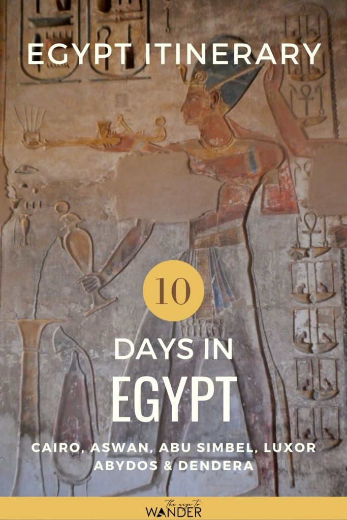 Detailed Egypt itinerary for an epic ten days through the best places to visit in Egypt: Crawl into the Great Pyramid, admire the Sphinx in Giza, explore Cairo, Aswan, Abu Simbel, Luxor, Abydos and Dendera like a pro. The Itinerary includes travel time, latest entrance fees and opening hours of monuments across Egypt and tips on how to get to them. Download a FREE copy!