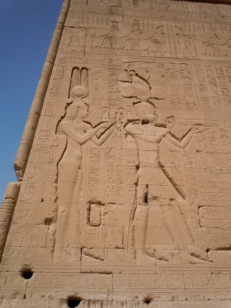Sunk relief of Cleopatra VII and her son Caesarion on the external south wall of Dendera. Ceasarion is represented as Pharaoh Ptolemy XV Caesar.
